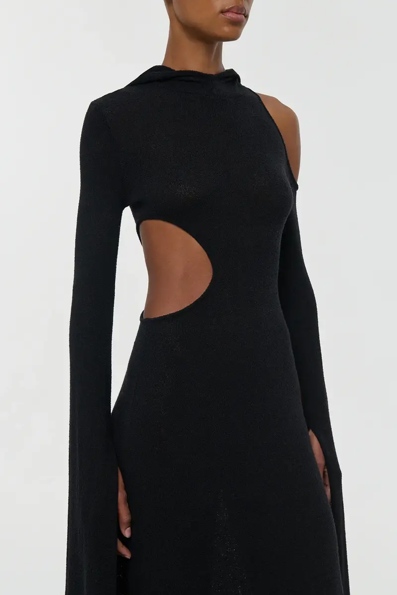 Gabriela Hearst Daya Cutout Knit Hoodie Maxi Dress in Black Mulberry Silk | Thumbnail 8
