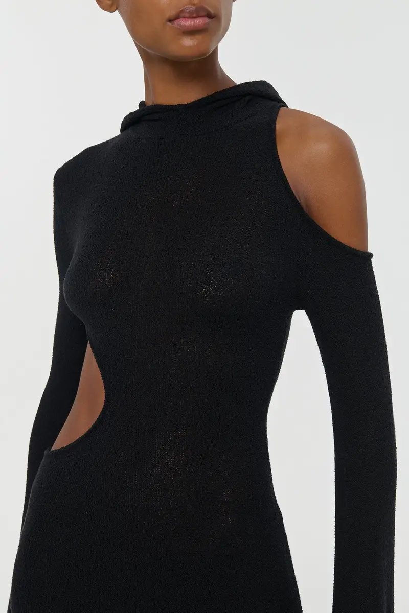 Gabriela Hearst Daya Cutout Knit Hoodie Maxi Dress in Black Mulberry Silk | Thumbnail 9