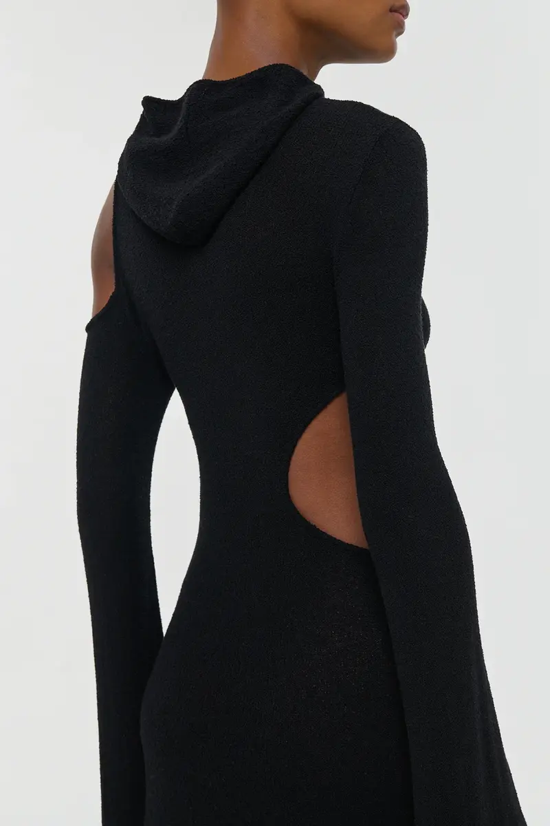 Gabriela Hearst Daya Cutout Knit Hoodie Maxi Dress in Black Mulberry Silk | Thumbnail 10