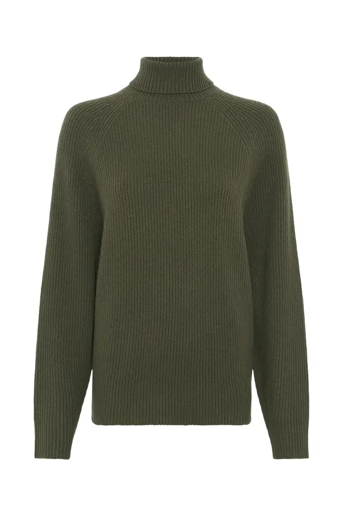 Gabriela Hearst Wigman Knit Turtleneck in Deep Olive Cashmere