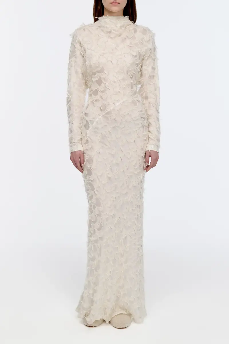 Gabriela Hearst Aberdeen Dress in Ivory Silk Wool Fil Coupé | Thumbnail 3 Gabriela Hearst Aberdeen Dress in Ivory Silk Wool Fil Coupé | Thumbnail 3