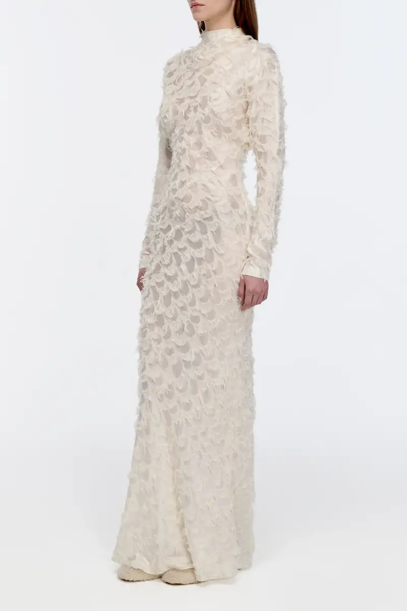 Gabriela Hearst Aberdeen Dress in Ivory Silk Wool Fil Coupé | Thumbnail 4 Gabriela Hearst Aberdeen Dress in Ivory Silk Wool Fil Coupé | Thumbnail 4