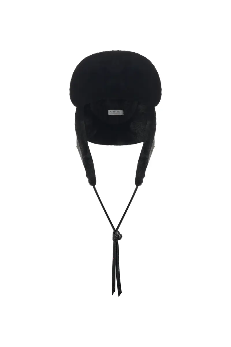 Gabriela Hearst Karina Hat in Black Textured Leather & Recycled Fur | Thumbnail 2