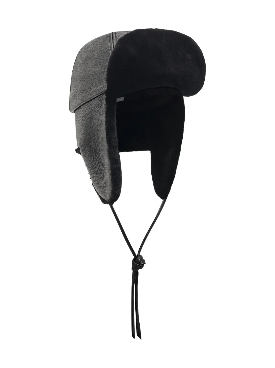 Gabriela Hearst Karina Hat in Black Textured Leather & Recycled Beaver Fur
