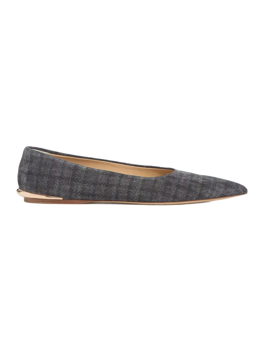 Gabriela Hearst Fleur Ballerina Flat Shoe in Charcoal Multi Suede Houndstooth