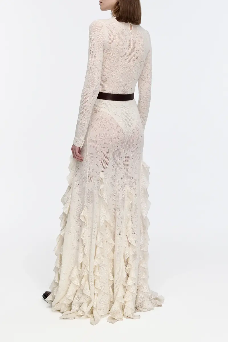 Gabriela Hearst Garnet Pointelle Knit Lace Skirt in Ivory Silk Merino Wool with Custom Ruffles | Thumbnail 5 Gabriela Hearst Garnet Pointelle Knit Lace Skirt in Ivory Silk Merino Wool with Custom Ruffles | Thumbnail 5