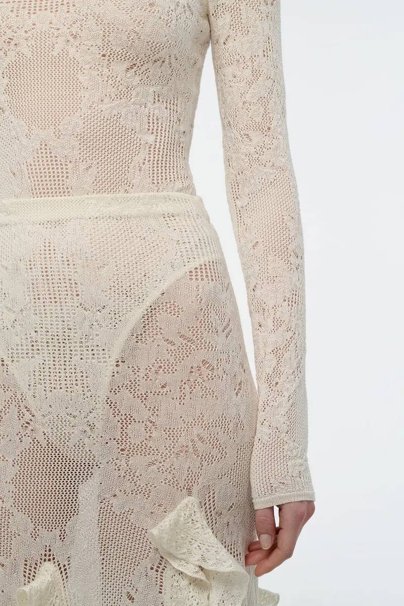 Gabriela Hearst Garnet Pointelle Knit Lace Skirt in Ivory Silk Merino Wool with Custom Ruffles | Thumbnail 6 Gabriela Hearst Garnet Pointelle Knit Lace Skirt in Ivory Silk Merino Wool with Custom Ruffles | Thumbnail 6