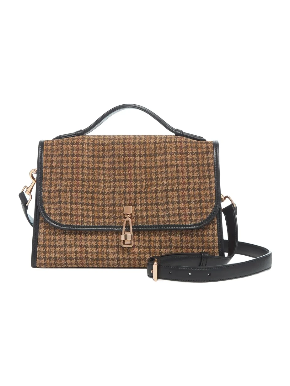 Gabriela Hearst Medium Leonora Bag in Camel Multi Suede Houndstooth