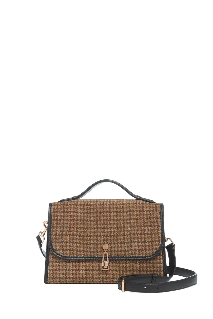 Gabriela Hearst Medium Leonora Bag in Camel Multi Suede Houndstooth