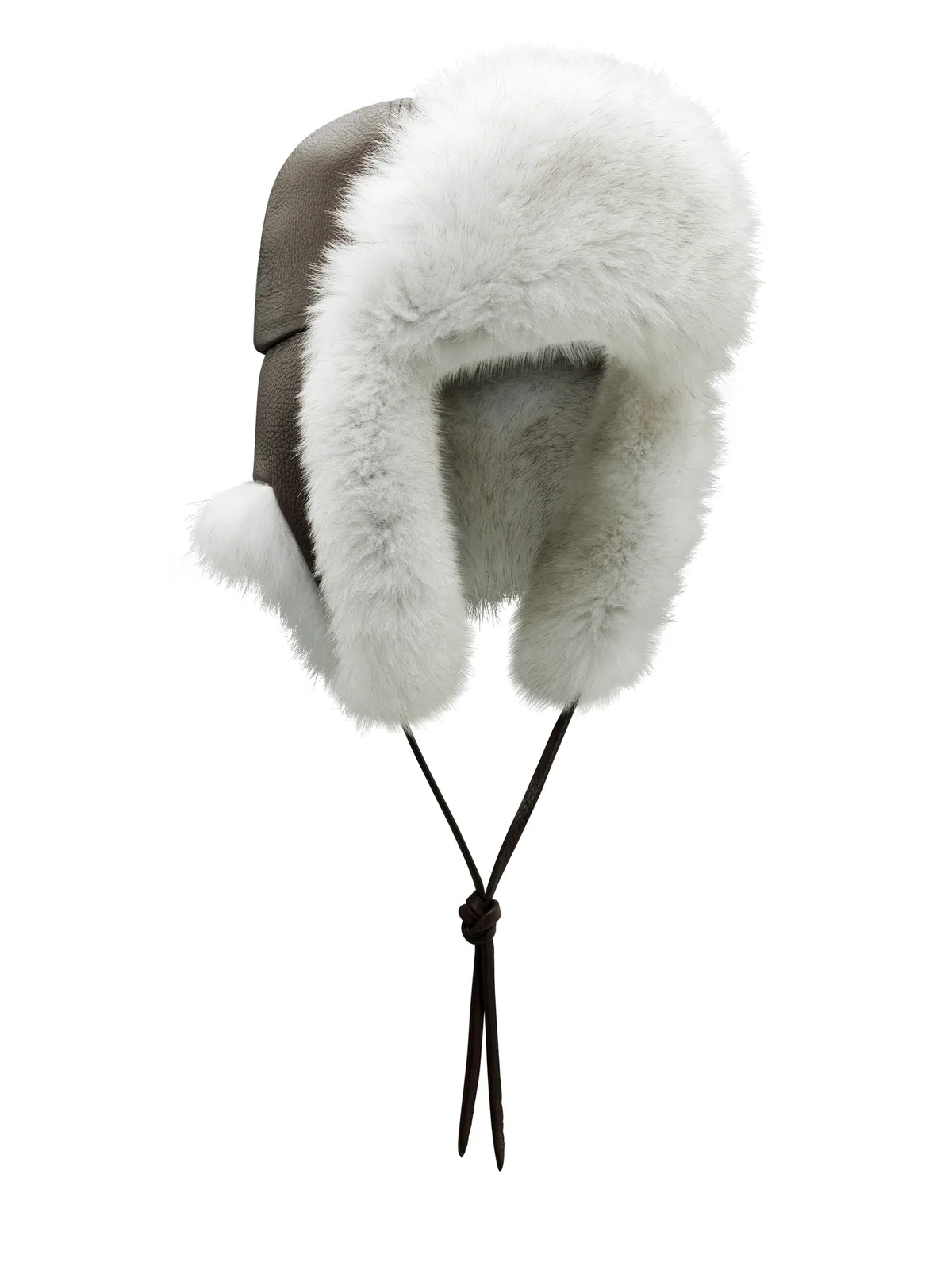 Karina Hat in Chocolate Textured Leather & Ivory Recycled Arctic Fox Fur Karina Hat in Chocolate Textured Leather & Ivory Recycled Arctic Fox Fur