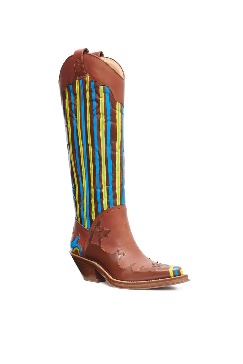 Gabriela Hearst Hand Painted Capitana Cowboy Boot in Cognac, Blue & Yellow Leather | Thumbnail 2 Gabriela Hearst Hand Painted Capitana Cowboy Boot in Cognac, Blue & Yellow Leather | Thumbnail 2