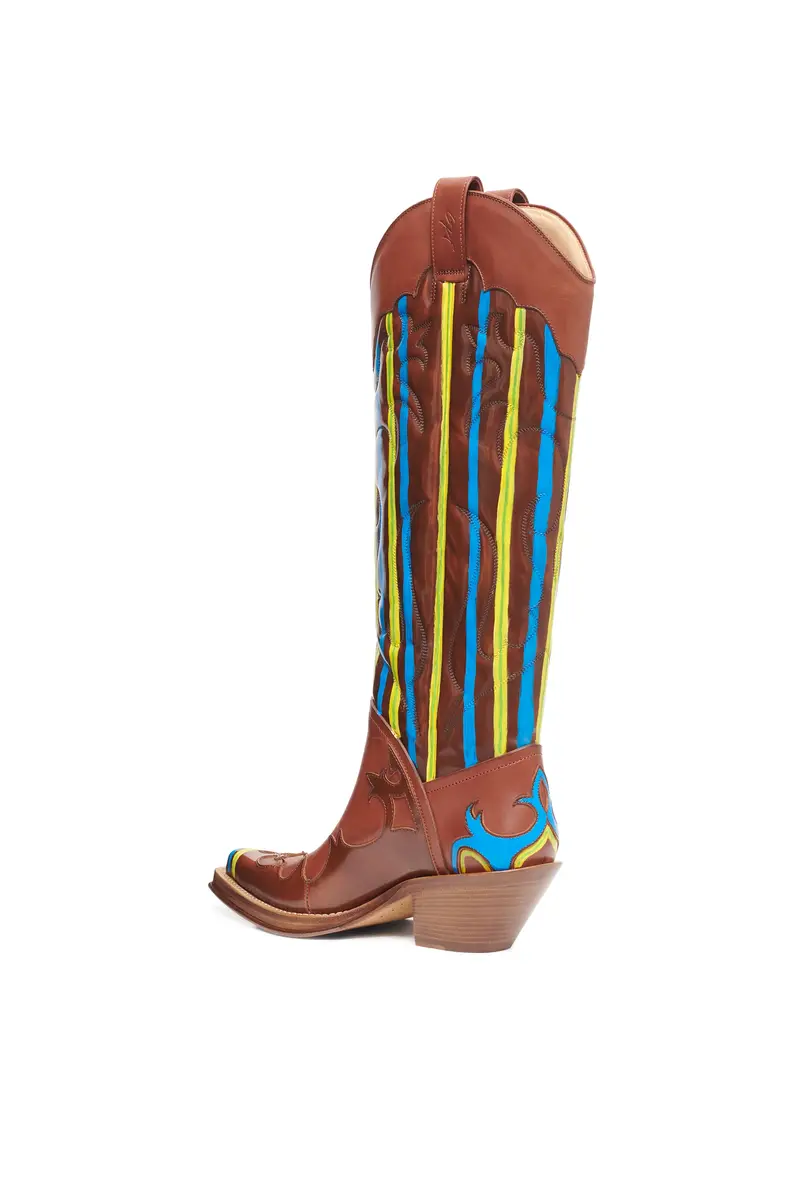 Gabriela Hearst Hand Painted Capitana Cowboy Boot in Cognac, Blue & Yellow Leather | Thumbnail 3 Gabriela Hearst Hand Painted Capitana Cowboy Boot in Cognac, Blue & Yellow Leather | Thumbnail 3