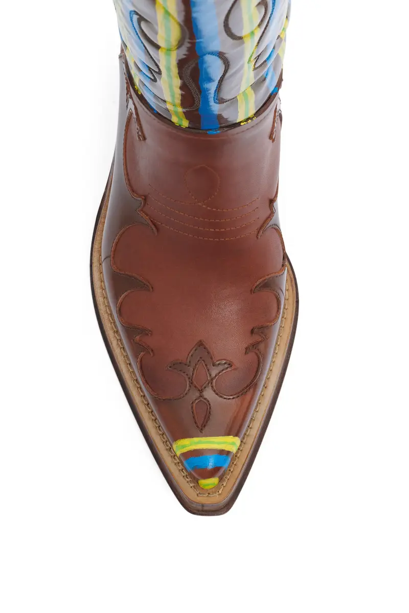 Gabriela Hearst Hand Painted Capitana Cowboy Boot in Cognac, Blue & Yellow Leather | Thumbnail 4 Gabriela Hearst Hand Painted Capitana Cowboy Boot in Cognac, Blue & Yellow Leather | Thumbnail 4