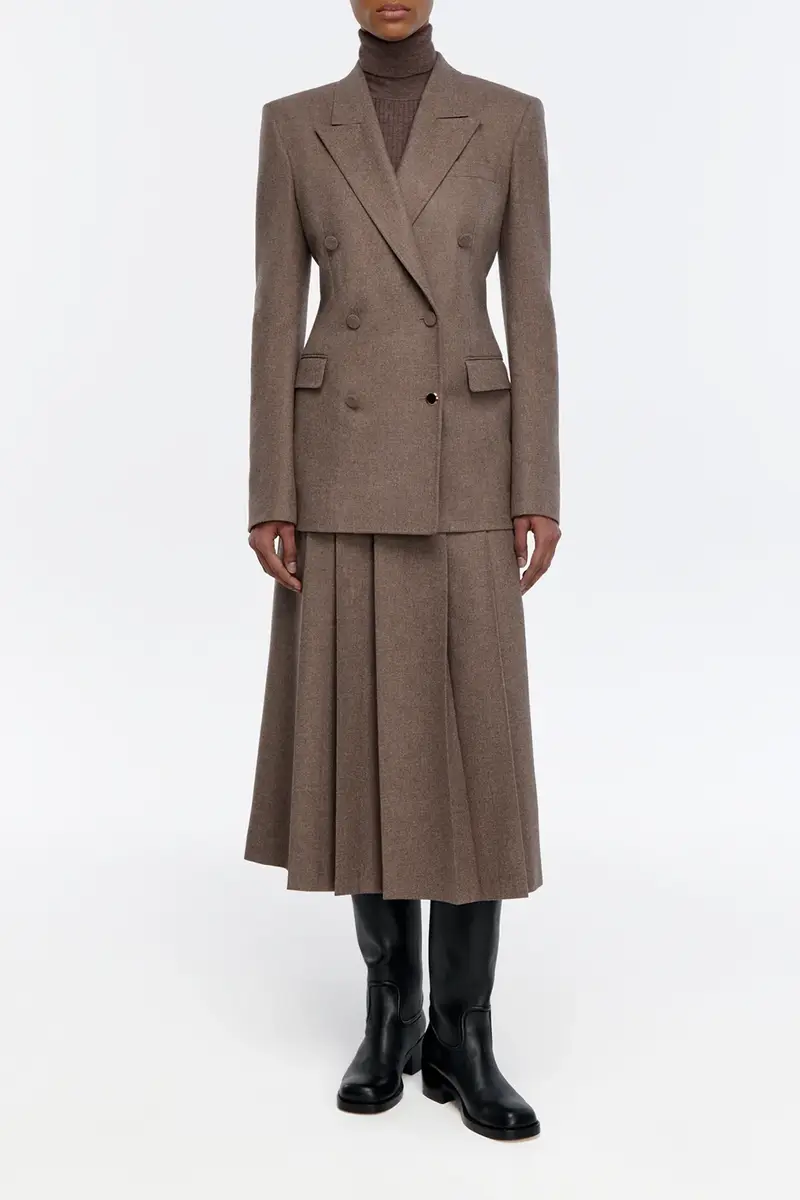 Gabriela Hearst Wesley Pleated Skirt in Walnut Wool Cashmere Flannel | Thumbnail 2