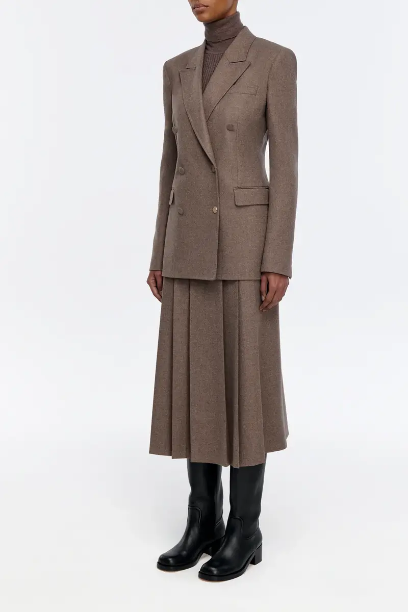 Gabriela Hearst Wesley Pleated Skirt in Walnut Wool Cashmere Flannel | Thumbnail 3