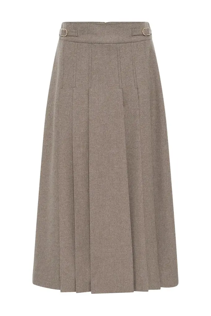 Wesley Pleated Skirt in Walnut Wool Cashmere Flannel Wesley Pleated Skirt in Walnut Wool Cashmere Flannel