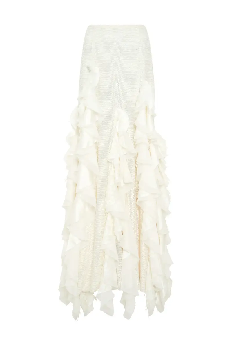 Espina Skirt in Ivory Silk Boucle with Custom Ruffles Espina Skirt in Ivory Silk Boucle with Custom Ruffles