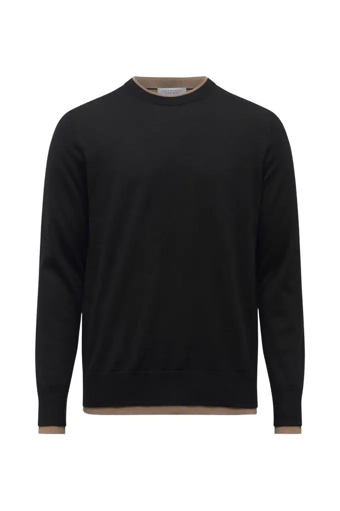 Gabriela Hearst Wells Reversible Knit Sweater in Black & Camel Cashmere Silk