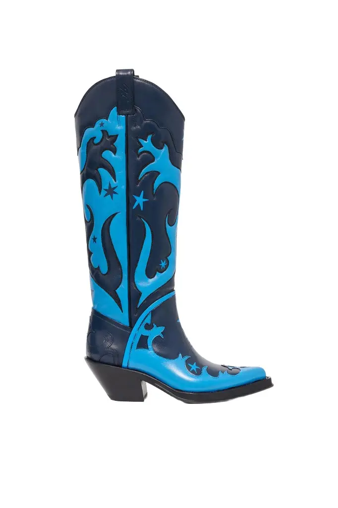 Hand Painted Capitana Cowboy Boot in Blue & Black Leather Hand Painted Capitana Cowboy Boot in Blue & Black Leather