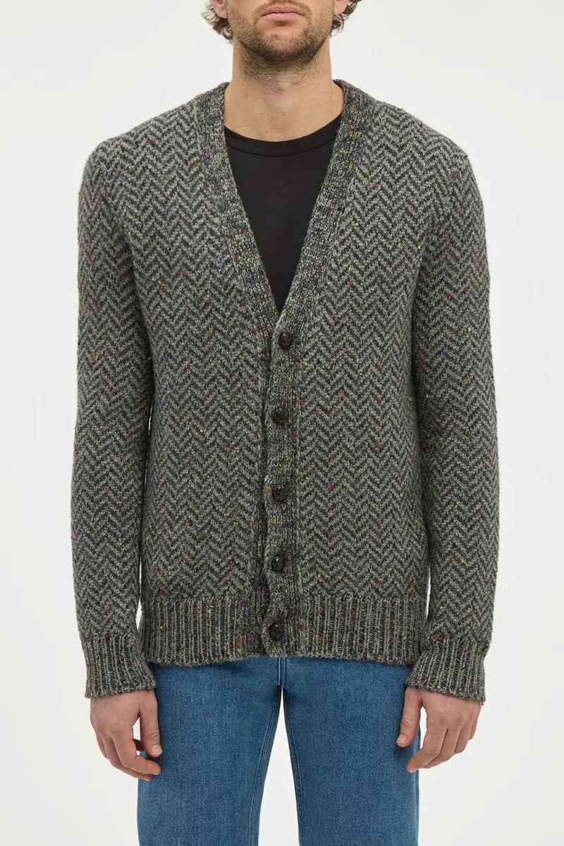 Gabriela Hearst Gentry Knit Cardigan in Charcoal Multi Specked Aran Cashmere Herringbone | Thumbnail 2 Gabriela Hearst Gentry Knit Cardigan in Charcoal Multi Specked Aran Cashmere Herringbone | Thumbnail 2