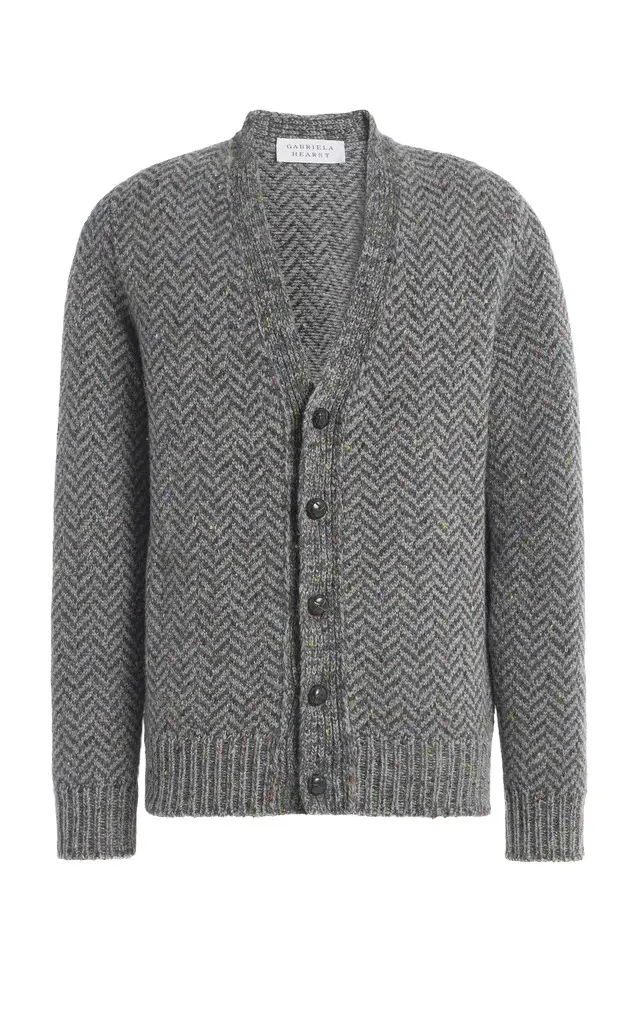 Gentry Knit Cardigan in Charcoal Multi Specked Aran Cashmere Herringbone Gentry Knit Cardigan in Charcoal Multi Specked Aran Cashmere Herringbone