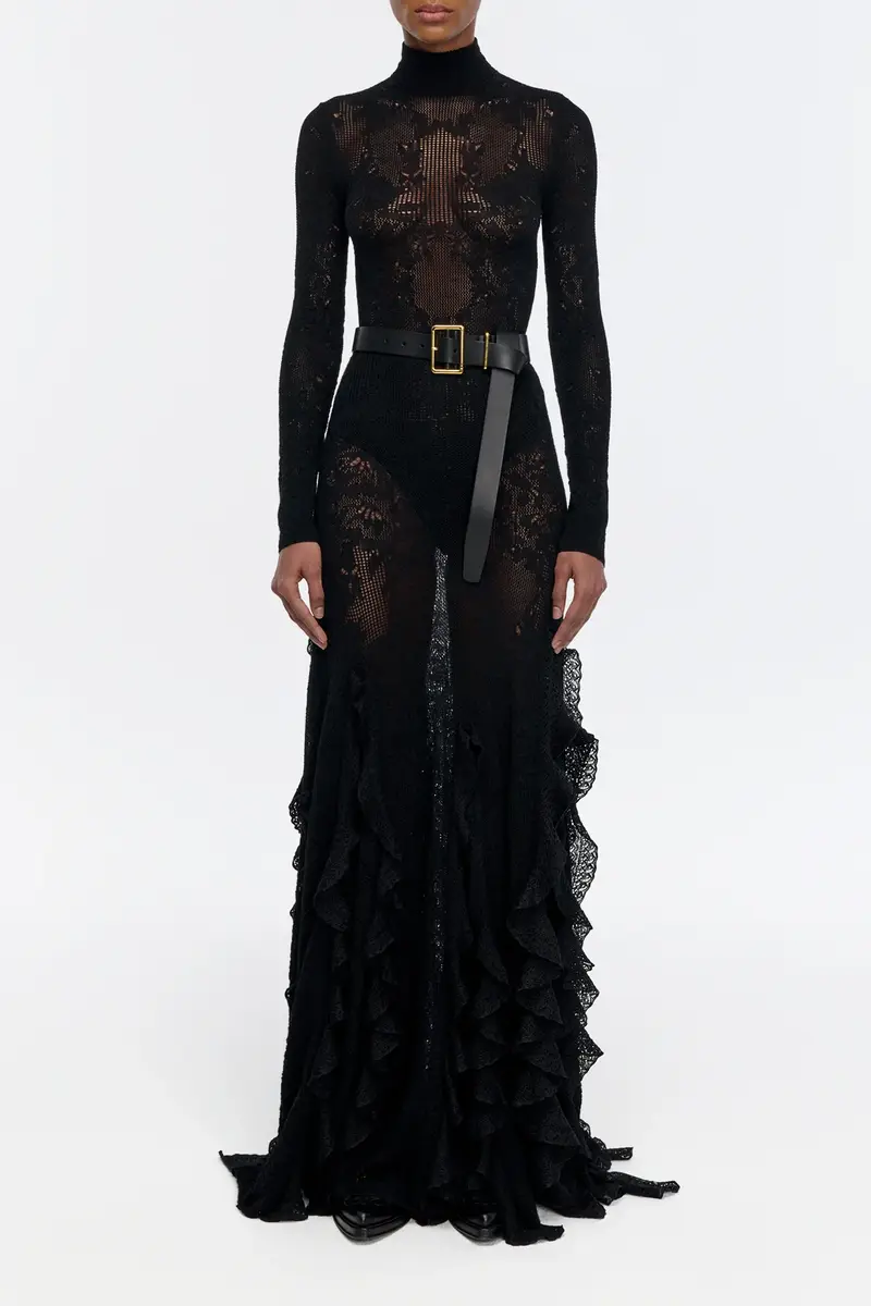 Gabriela Hearst Feal Pointelle Knit Lace Bodysuit in Black Silk Merino Wool | Thumbnail 3