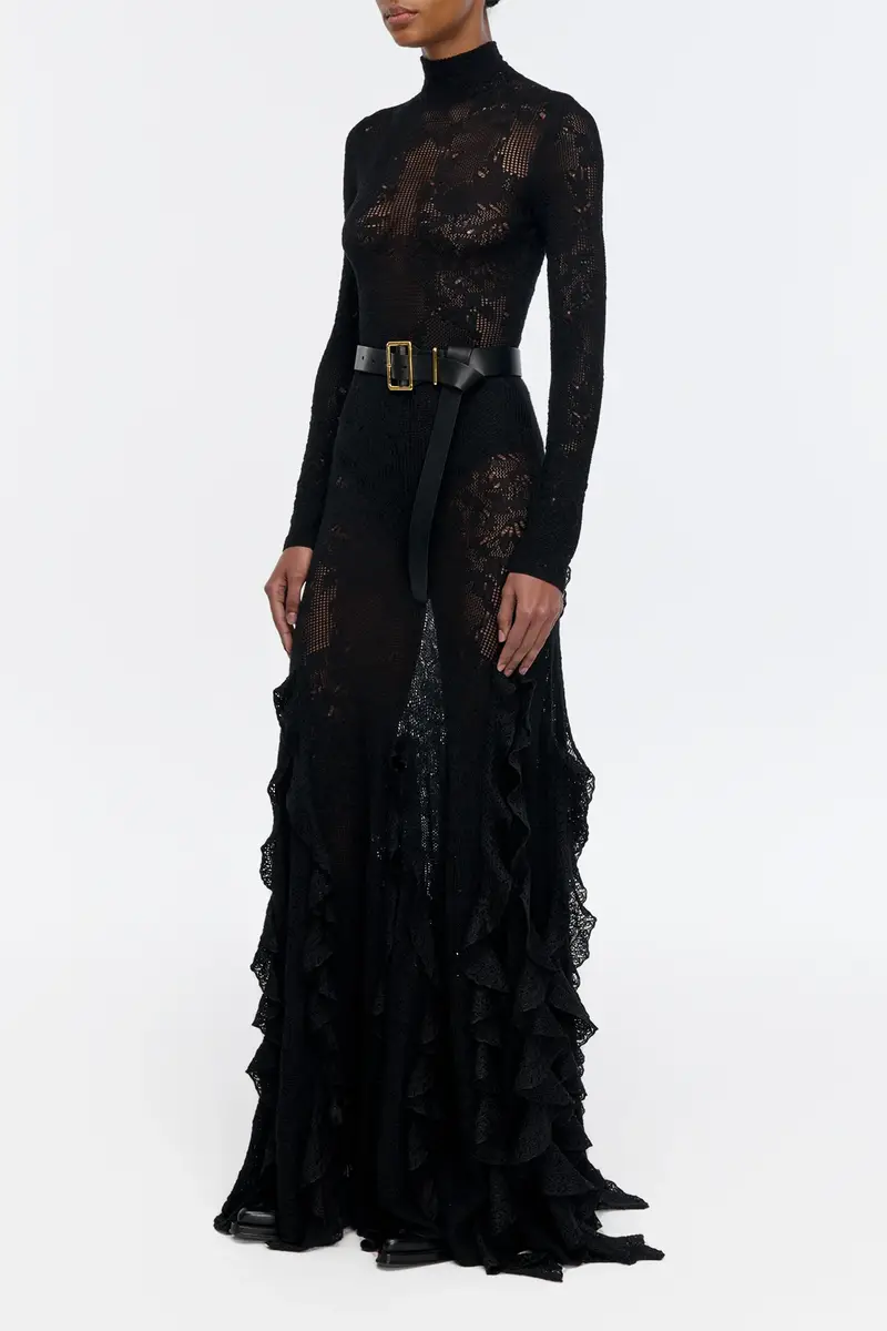 Gabriela Hearst Feal Pointelle Knit Lace Bodysuit in Black Silk Merino Wool | Thumbnail 4