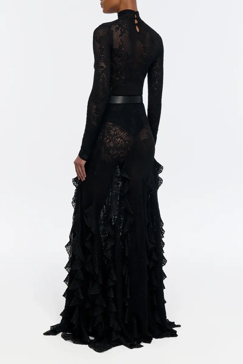 Gabriela Hearst Feal Pointelle Knit Lace Bodysuit in Black Silk Merino Wool | Thumbnail 5