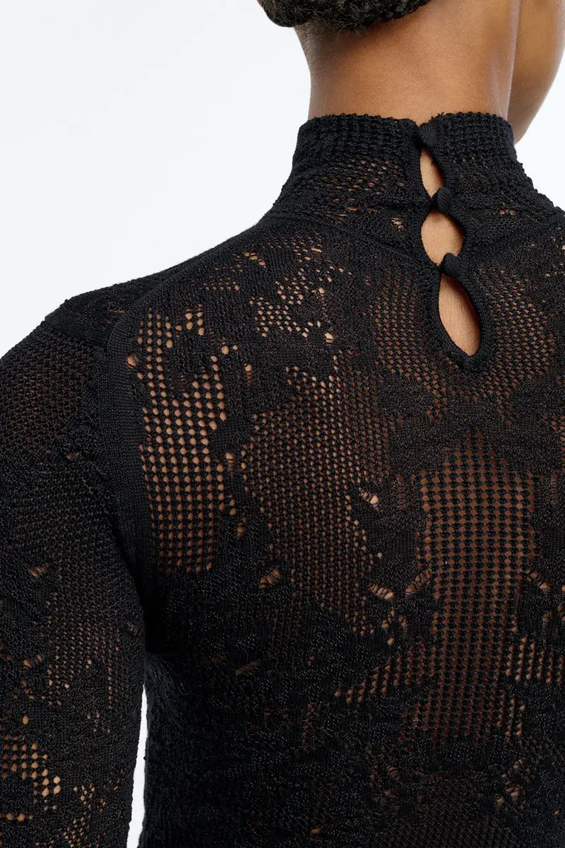 Gabriela Hearst Feal Pointelle Knit Lace Bodysuit in Black Silk Merino Wool | Thumbnail 7