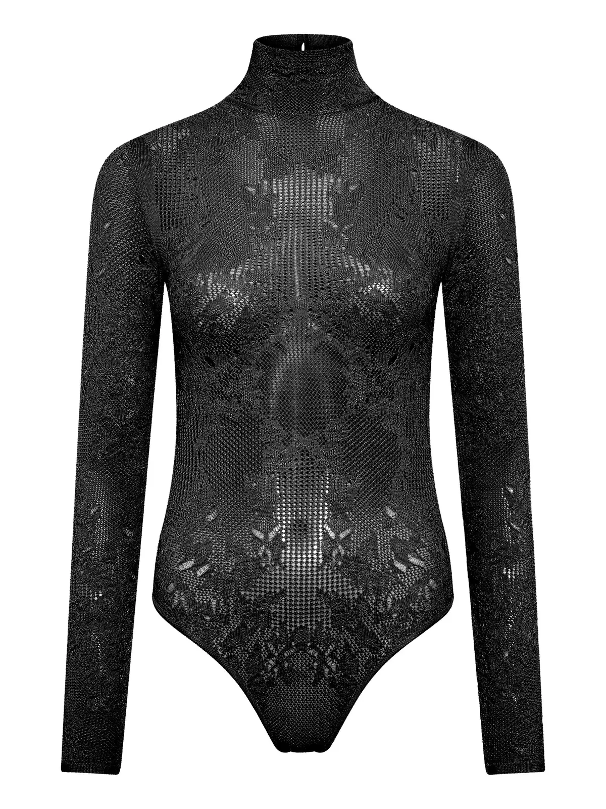 Gabriela Hearst Feal Pointelle Knit Lace Bodysuit in Black Silk Merino Wool