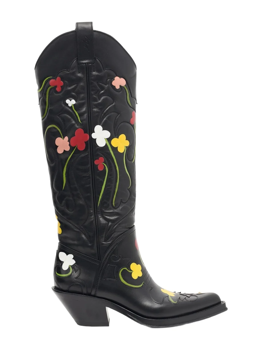 Gabriela Hearst Hand Painted Capitana Cowboy Boot in Floral Multi Leather