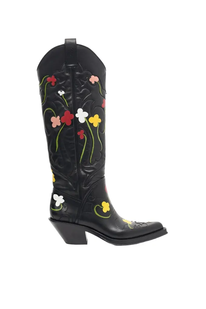 Hand Painted Capitana Cowboy Boot in Floral Multi Leather
