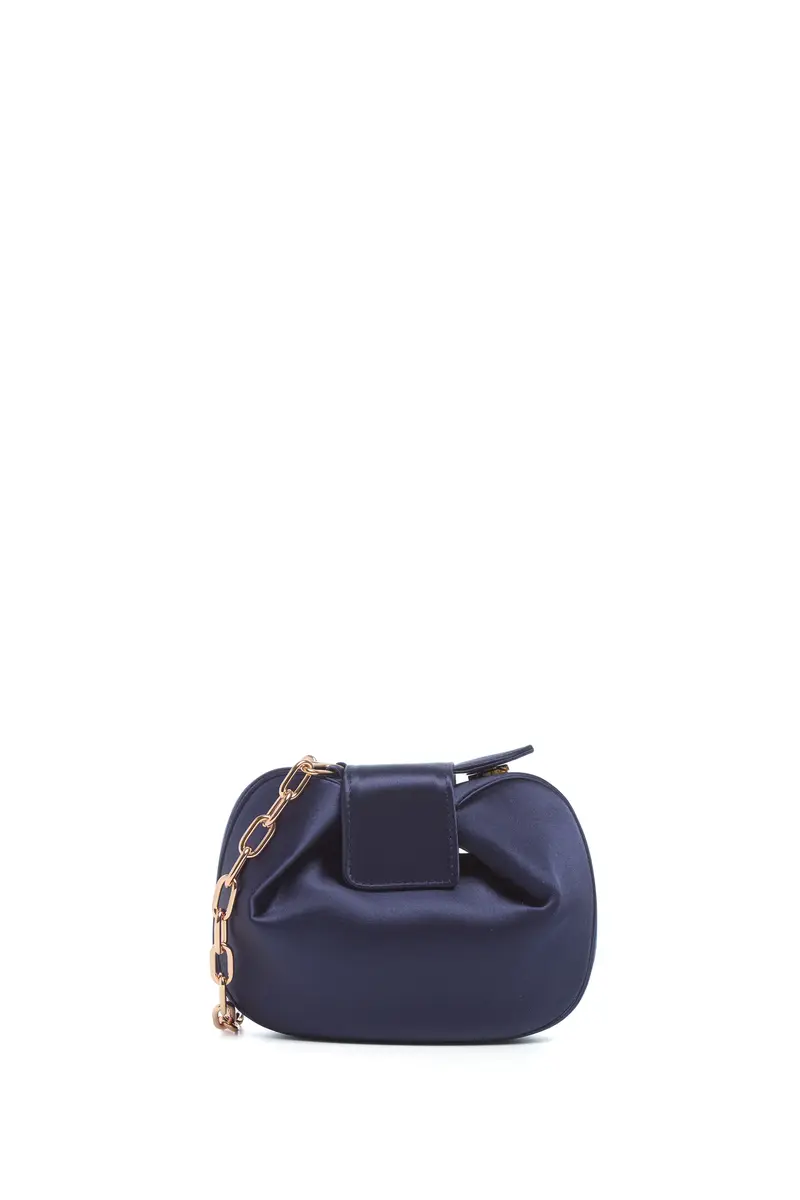 Gabriela Hearst Soft Demi Clutch with Chain in Dark Navy Satin | Thumbnail 2 Gabriela Hearst Soft Demi Clutch with Chain in Dark Navy Satin | Thumbnail 2
