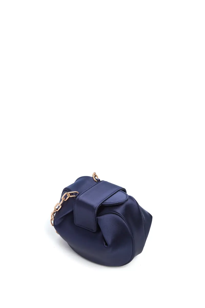 Gabriela Hearst Soft Demi Clutch with Chain in Dark Navy Satin | Thumbnail 3 Gabriela Hearst Soft Demi Clutch with Chain in Dark Navy Satin | Thumbnail 3