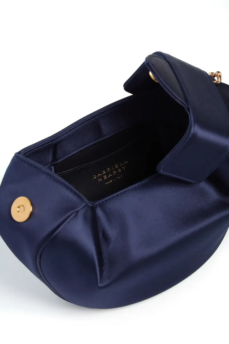 Gabriela Hearst Soft Demi Clutch with Chain in Dark Navy Satin | Thumbnail 4 Gabriela Hearst Soft Demi Clutch with Chain in Dark Navy Satin | Thumbnail 4