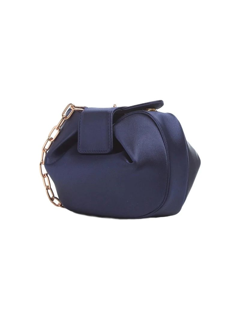 Gabriela Hearst Soft Demi Clutch with Chain in Dark Navy Satin