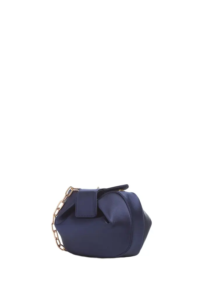 Soft Demi Clutch with Chain in Dark Navy Satin Soft Demi Clutch with Chain in Dark Navy Satin