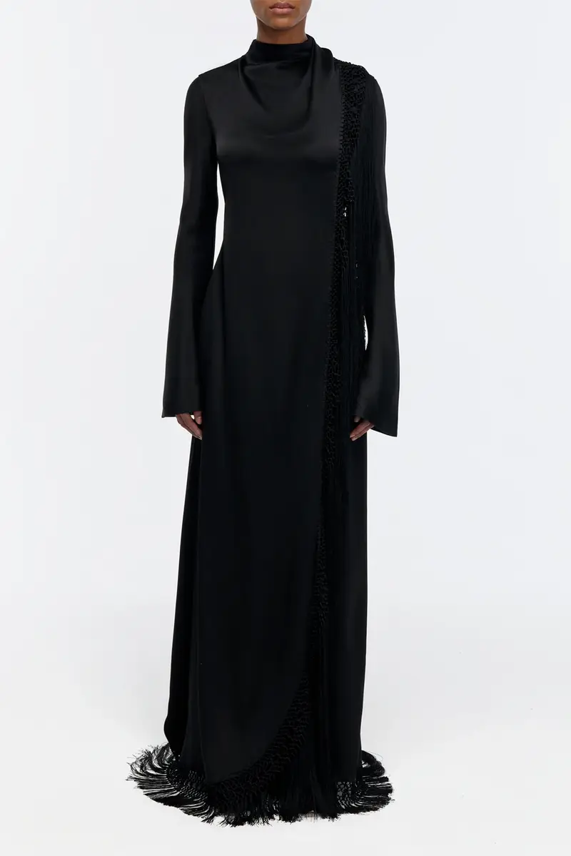 Gabriela Hearst Anne Dress in Black Silk Satin with Silk Macrame | Thumbnail 3 Gabriela Hearst Anne Dress in Black Silk Satin with Silk Macrame | Thumbnail 3