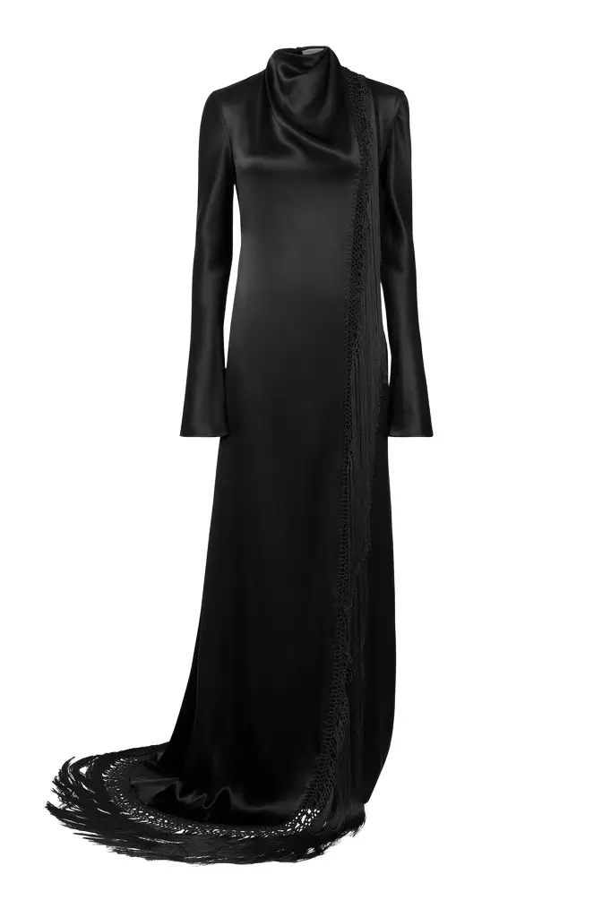 Anne Dress in Black Silk Satin with Silk Macrame Anne Dress in Black Silk Satin with Silk Macrame