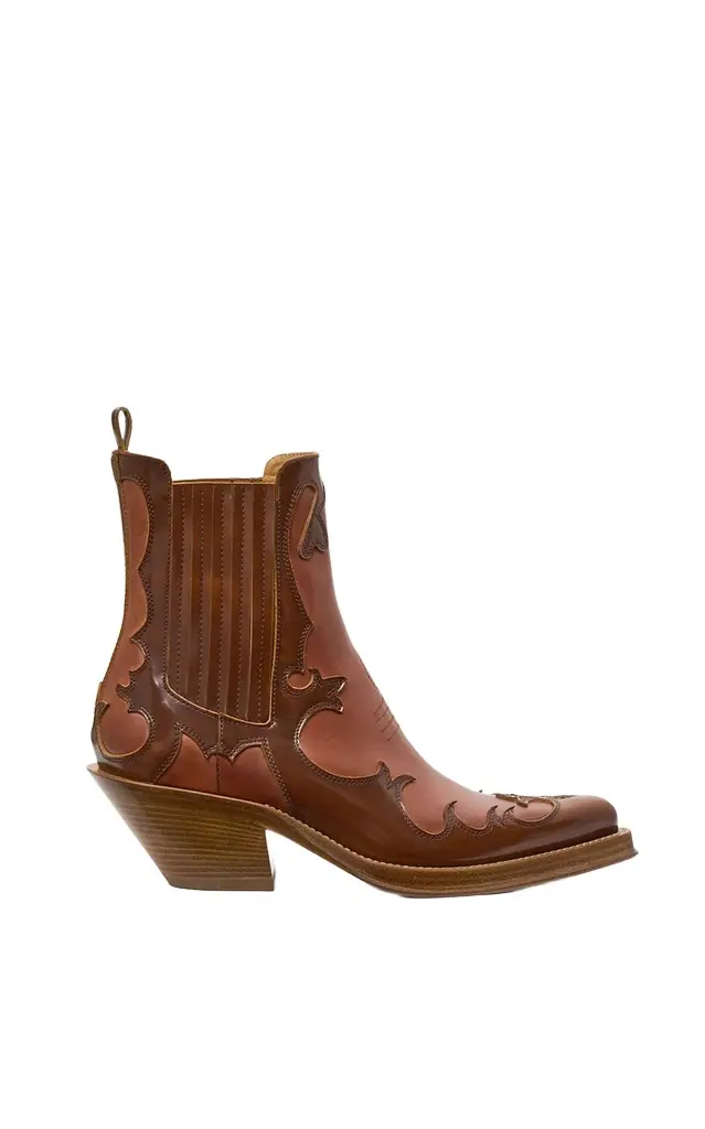 Cassidy Cowboy Ankle Boot in Cognac Pearlized Leather