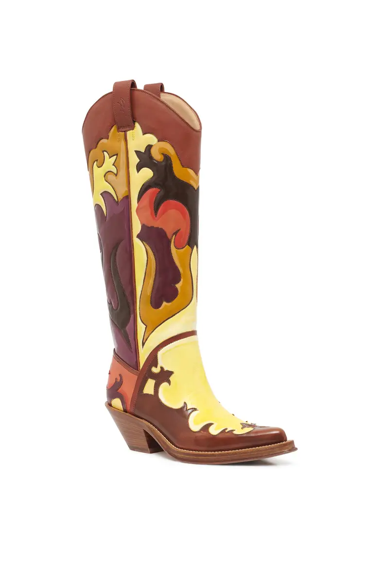 Gabriela Hearst Hand Painted Capitana Cowboy Boot in Yellow Multi Leather | Thumbnail 2