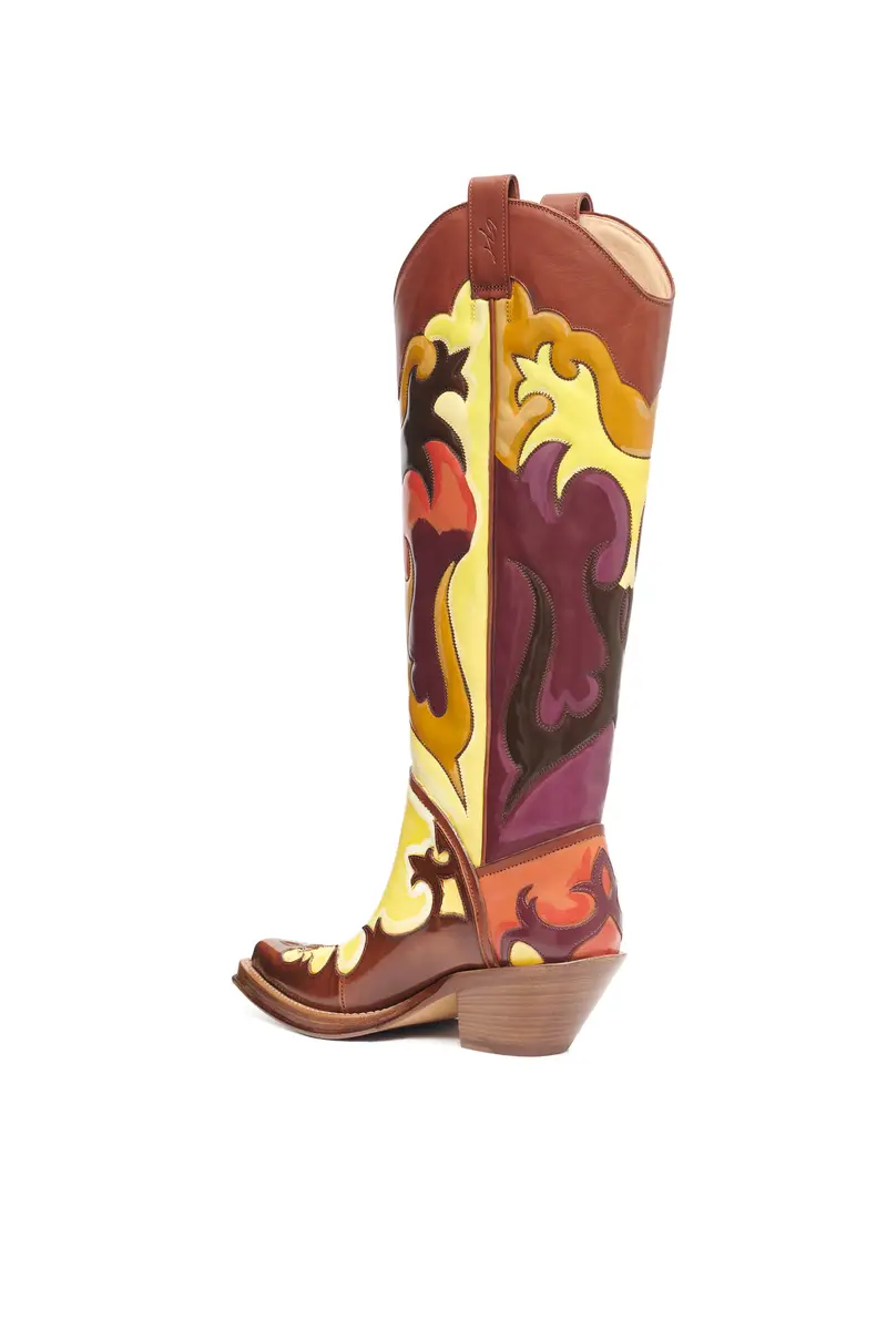 Gabriela Hearst Hand Painted Capitana Cowboy Boot in Yellow Multi Leather | Thumbnail 3