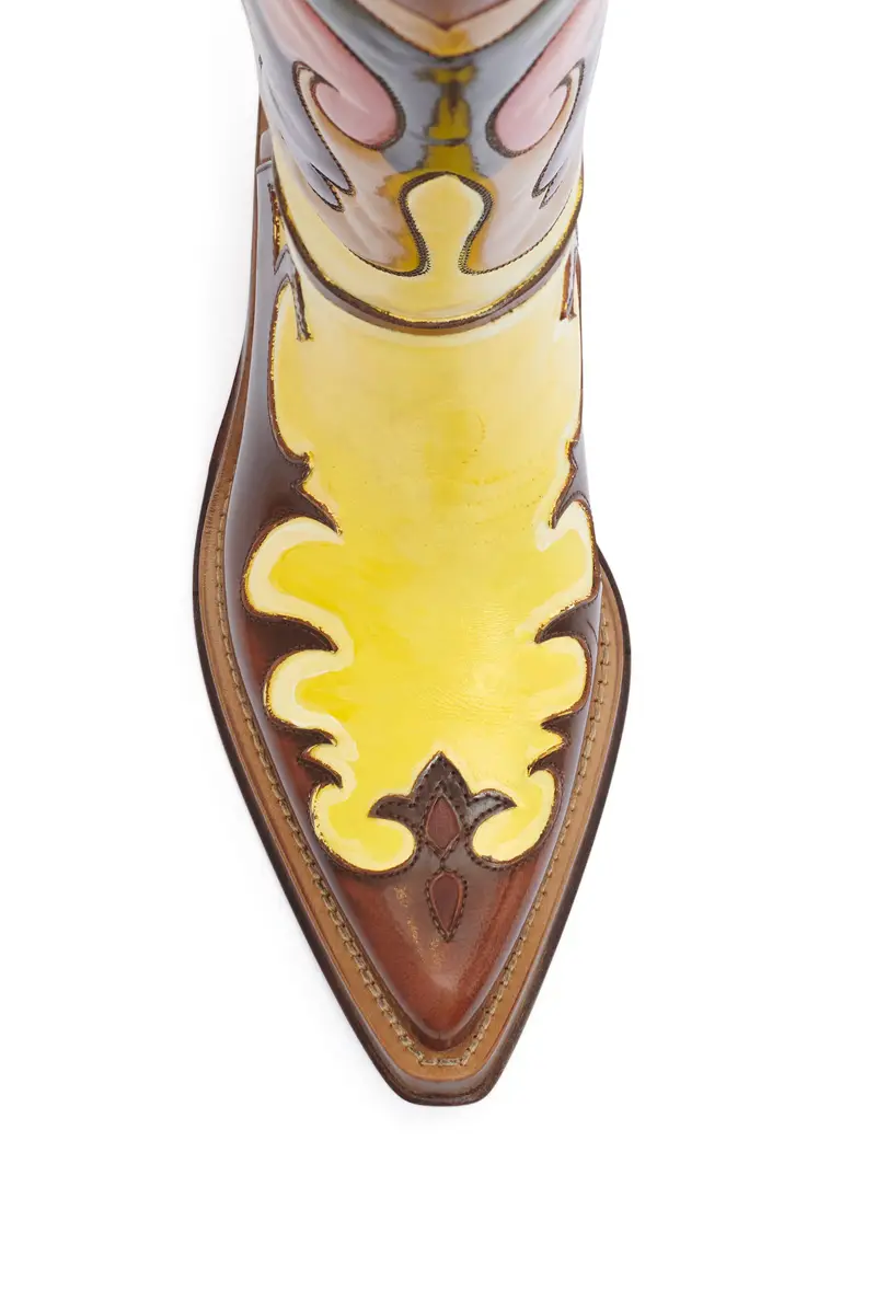 Gabriela Hearst Hand Painted Capitana Cowboy Boot in Yellow Multi Leather | Thumbnail 4
