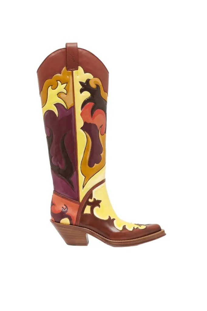 Hand Painted Capitana Cowboy Boot in Yellow Multi Leather Hand Painted Capitana Cowboy Boot in Yellow Multi Leather