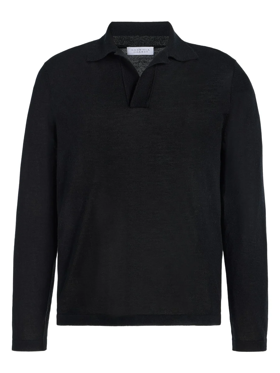 Frome Knit Long Sleeve Polo in Black Cashmere Frome Knit Long Sleeve Polo in Black Cashmere