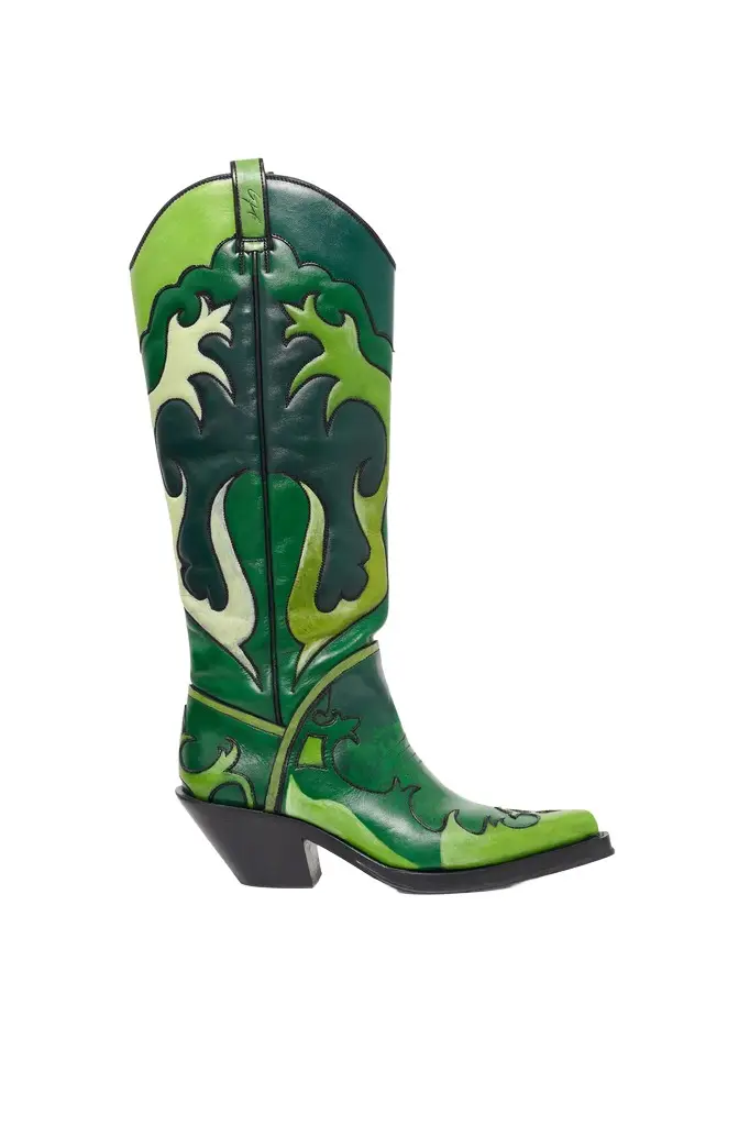 Hand Painted Capitana Cowboy Boot in Green Multi Leather Hand Painted Capitana Cowboy Boot in Green Multi Leather