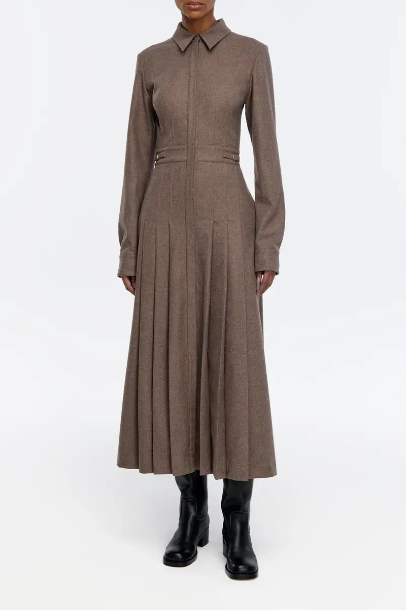 Gabriela Hearst Ethel Shirtdress in Walnut Wool Cashmere Flannel | Thumbnail 2
