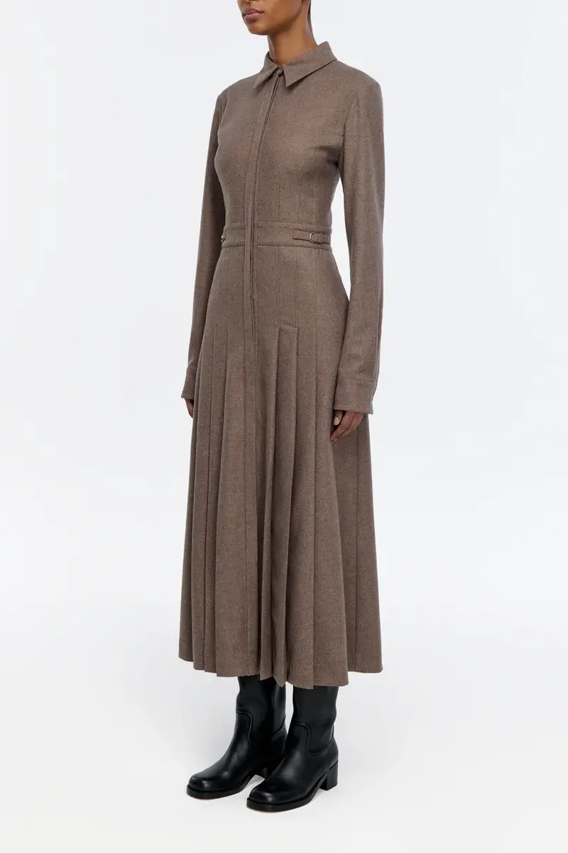 Gabriela Hearst Ethel Shirtdress in Walnut Wool Cashmere Flannel | Thumbnail 3
