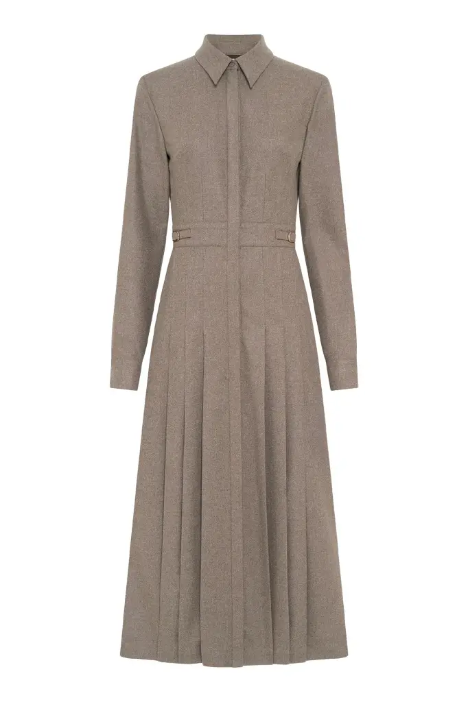 Gabriela Hearst Ethel Shirtdress in Walnut Wool Cashmere Flannel