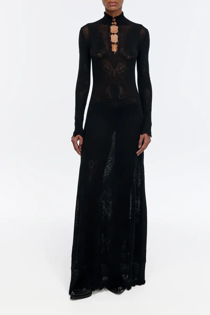 Gabriela Hearst Solace Pointelle Knit Lace Dress in Black Merino Wool | Thumbnail 3 Gabriela Hearst Solace Pointelle Knit Lace Dress in Black Merino Wool | Thumbnail 3